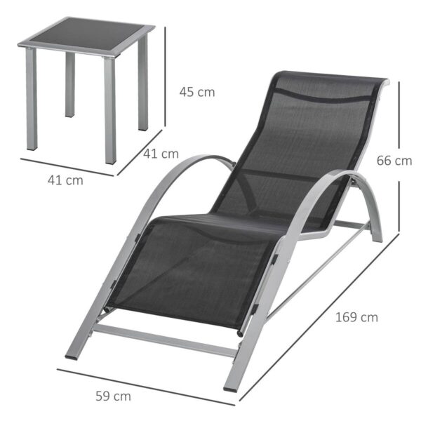 Outsunny Gartenliege-Set mit Tisch schwarz Metall B/H/T: ca. 59x66x169 cm – Bild 3