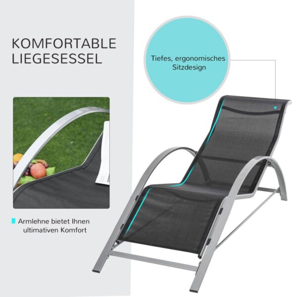 Outsunny Gartenliege-Set mit Tisch schwarz Metall B/H/T: ca. 59x66x169 cm – Bild 5