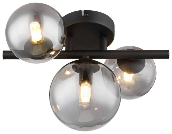 GLOBO Deckenleuchte Riha schwarz Metall Rauchglas B/H: ca. 20,8x28,3 cm 3 Brennstellen – Bild 2