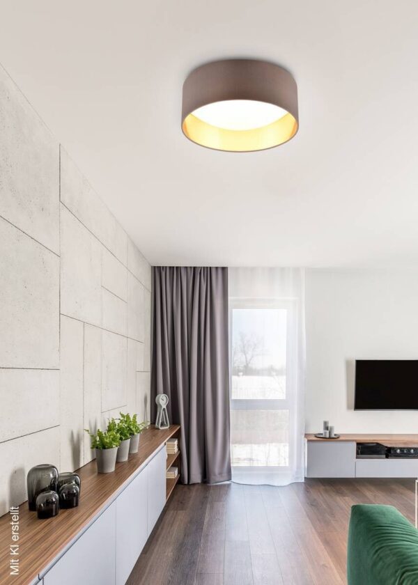 Reality LED-Deckenleuchte Locarno weiß taupe Kunststoff Stoff H/D: ca. 11x30 cm 1 Brennstellen – Bild 3