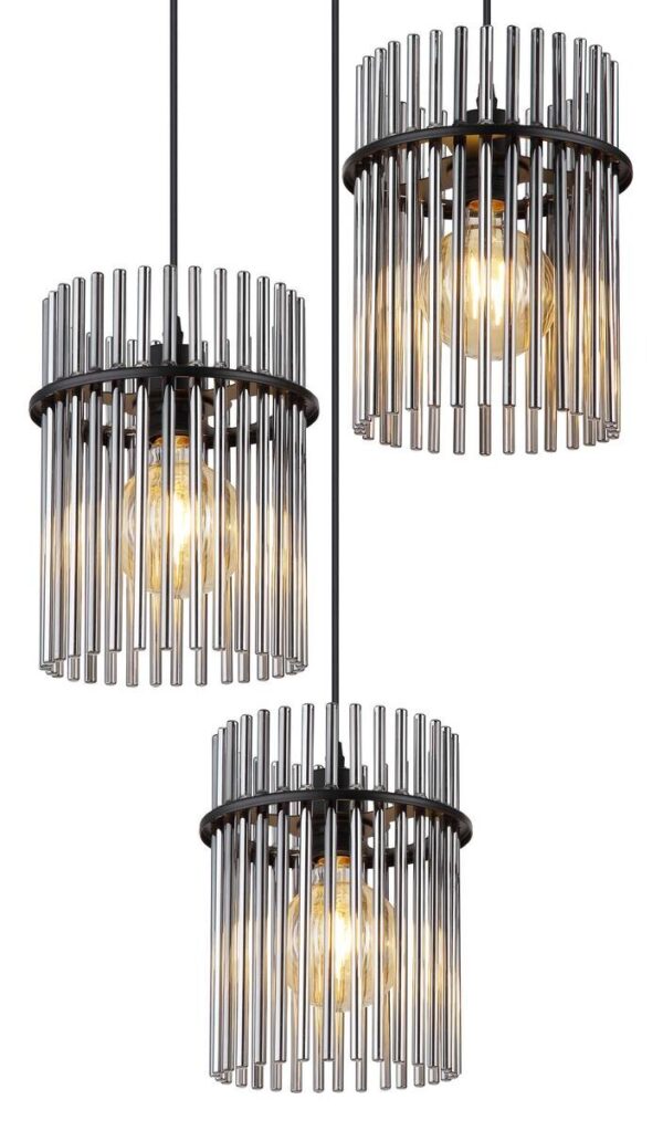 GLOBO Pendelleuchte schwarz Metall H/D: ca. 140x47 cm E27 3 Brennstellen GLOBO Pendelleuchte schwarz Metall H/D: ca. 140x47 cm E27 3 Brennstellen – Bild 5