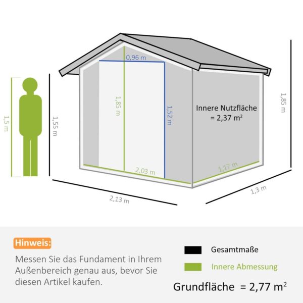 Outsunny Gartenhaus grau B/H/L: ca. 130x185x213 cm – Bild 2