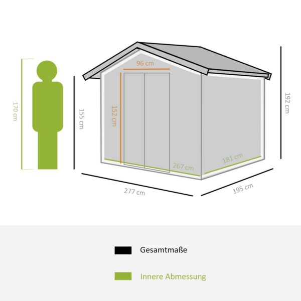 Outsunny Gartenhaus grau B/H/L: ca. 195x192x277 cm Outsunny Gartenhaus grau B/H/L: ca. 195x192x277 cm – Bild 3