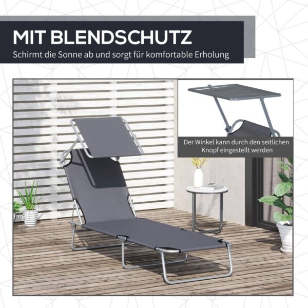 Outsunny Sonnenliege grau Metall B/H/L: ca. 58x36x187 cm – Bild 3