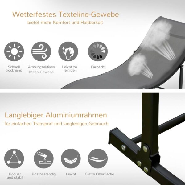 Outsunny Gartenliege 2er Set dunkelgrau Aluminium B/H/L: ca. 61x63x165 cm – Bild 2