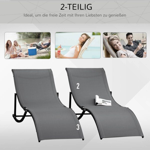 Outsunny Gartenliege 2er Set dunkelgrau Aluminium B/H/L: ca. 61x63x165 cm – Bild 5