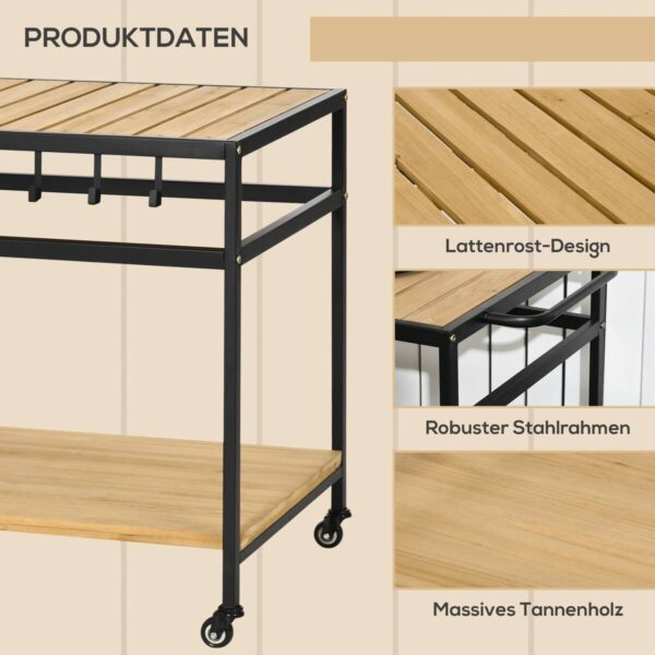 Outsunny Servierwagen natur Stahl B/H/L: ca. 65x80x107 cm – Bild 2