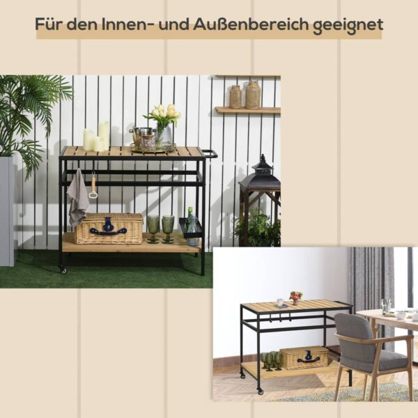 Outsunny Servierwagen natur Stahl B/H/L: ca. 65x80x107 cm – Bild 4