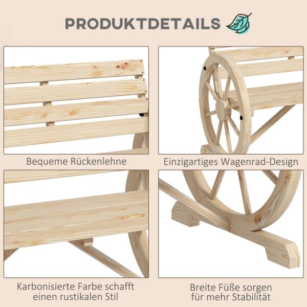 Outsunny Gartenbank natur Holz B/H/L: ca. 56x105,5x79 cm – Bild 3