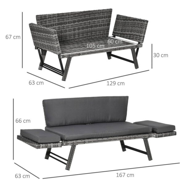 Outsunny Gartensofa grau Polyrattan B/H/L: ca. 63x129x67 cm – Bild 2