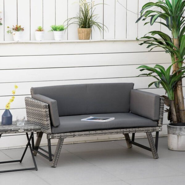 Outsunny Gartensofa grau Polyrattan B/H/L: ca. 63x129x67 cm – Bild 4