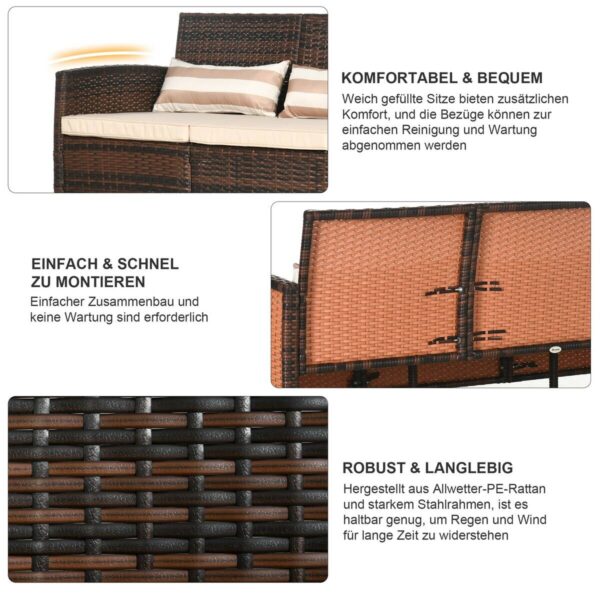 Outsunny Gartensofa braun Stahl B/H/L: ca. 68x78x173 cm – Bild 2