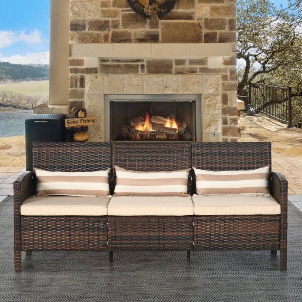 Outsunny Gartensofa braun Stahl B/H/L: ca. 68x78x173 cm – Bild 4