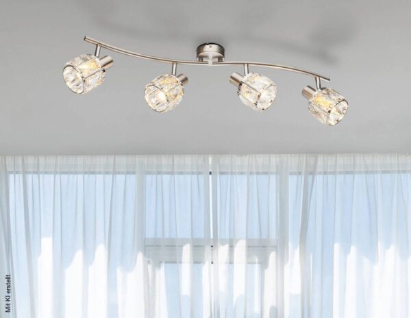 GLOBO Deckenleuchte Kris nickel matt klar Metall Glas B/H/T: ca. 31,5x18x70 cm E14 4 Brennstellen – Bild 2