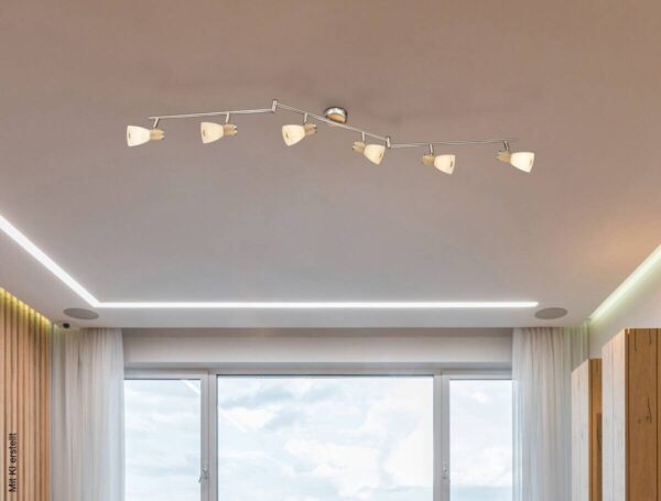 GLOBO Spot nickel matt Opal Glas Metall B/H/T: ca. 9x18x145 cm E14 6 Brennstellen GLOBO Spot nickel matt Opal Glas Metall B/H/T: ca. 9x18x145 cm E14 6 Brennstellen – Bild 2