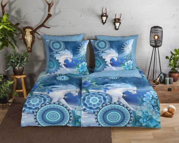 Baumwoll Bettwäsche Lumi Flanell blau Baumwolle B/L: ca. 155x220 cm – Bild 2