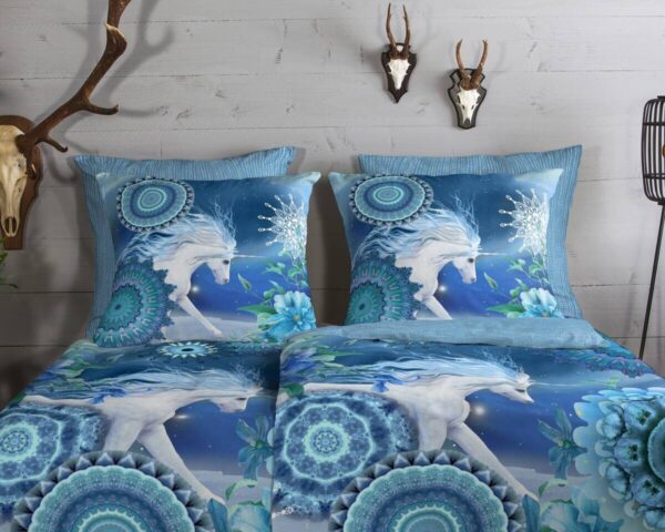 Baumwoll Bettwäsche Lumi Flanell blau Baumwolle B/L: ca. 155x220 cm – Bild 3
