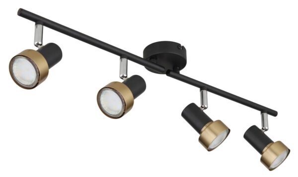 GLOBO Spot mattschwarz Chrom altgold Metall B/H/T: ca. 60x13,5x8,5 cm GU10 4 Brennstellen – Bild 5