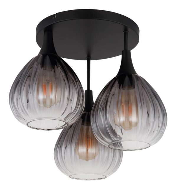GLOBO Deckenleuchte schwarz Rauch Metall Glas H/D: ca. 35x44 cm 3 Brennstellen GLOBO Deckenleuchte schwarz Rauch Metall Glas H/D: ca. 35x44 cm 3 Brennstellen – Bild 2