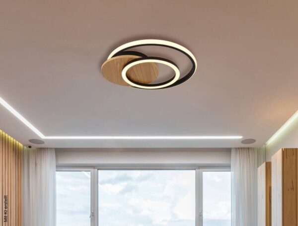 GLOBO LED-Deckenleuchte Julio Opal mattschwarz MDF Kunststoff B/H/L: ca. 38x6,5x36 cm 1 Brennstellen – Bild 3