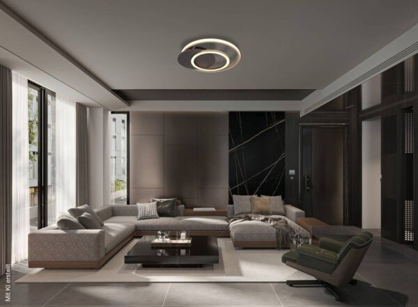 GLOBO LED-Deckenleuchte Julio champagner Opal grau Kunststoff MDF B/H/L: ca. 38x6,5x36 cm 1 Brennstellen – Bild 3