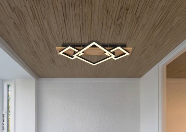 GLOBO LED-Deckenleuchte BEATRIX I Opal mattschwarz Metall Kunststoff MDF B/H/L: ca. 54x7,5x31,2 cm 1 Brennstellen – Bild 4