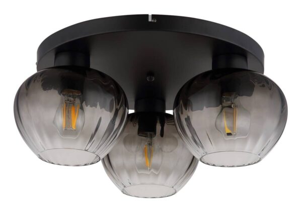 GLOBO Deckenleuchte TOY 60130308 Rauch schwarz Metall Glas H/D: ca. 20,5x45 cm E27 3 Brennstellen – Bild 3