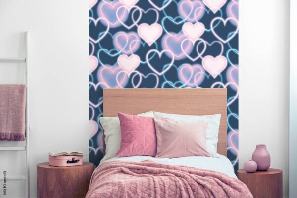 UGEPA Papiertapete Herzen blau rosa B/L: ca. 53x1005 cm – Bild 3