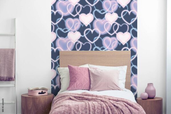 UGEPA Papiertapete Herzen blau rosa B/L: ca. 53x1005 cm – Bild 5
