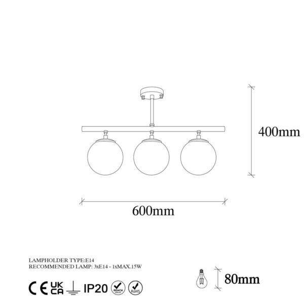 Opviq Deckenleuchte Atmaca bronze Glas Metall B/H/T/L/D: ca. 15x37x15x60x15 cm E14 3 Brennstellen – Bild 3