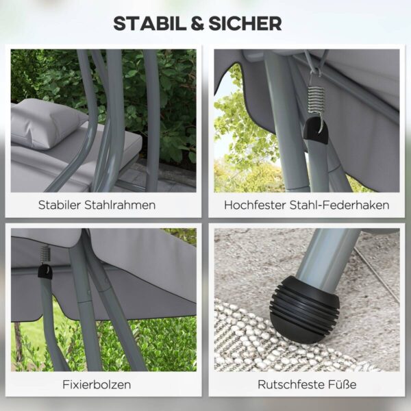 Outsunny Hollywoodschaukel hellgrau Polyester-Mischgewebe B/H/L: ca. 120x164x200 cm – Bild 2