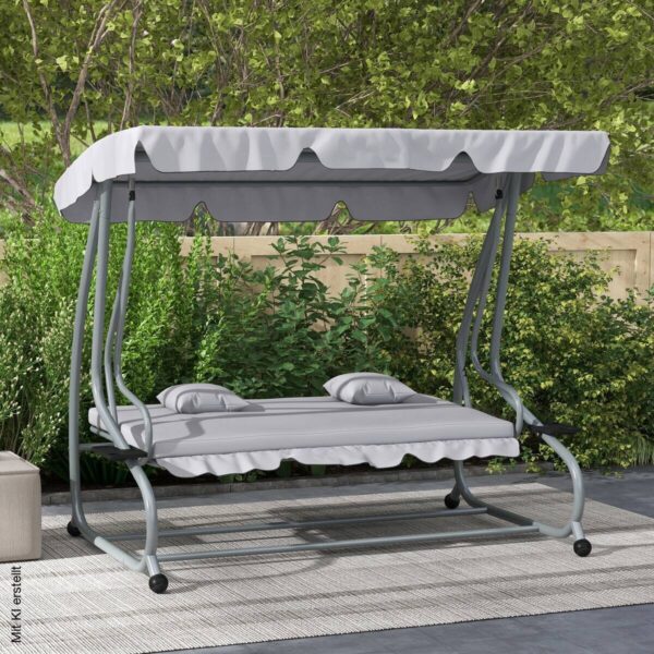 Outsunny Hollywoodschaukel hellgrau Polyester-Mischgewebe B/H/L: ca. 120x164x200 cm – Bild 4