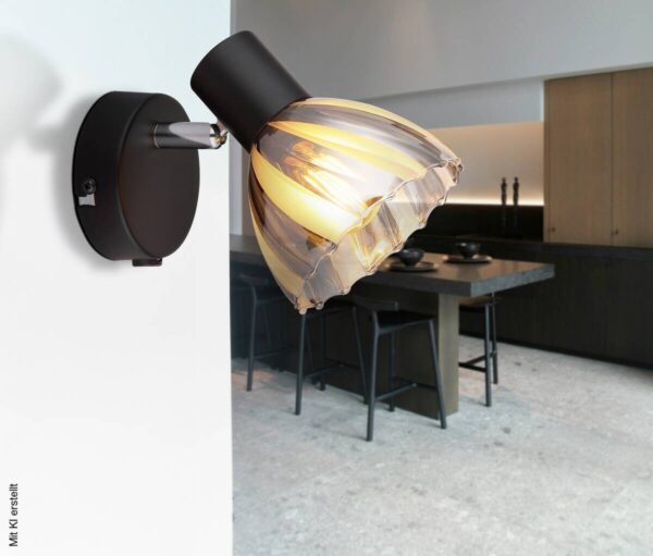 GLOBO Strahler mattschwarz Satiniert Rauch Metall Glas H: ca. 12,5 cm E14 1 Brennstellen – Bild 3