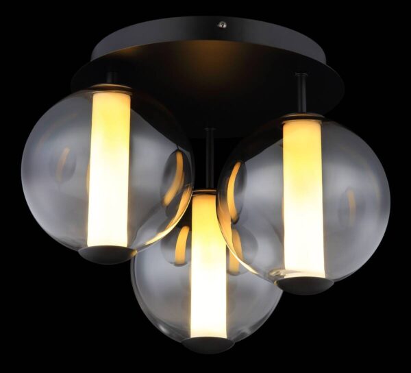 GLOBO Deckenleuchte Rauch Opal mattschwarz Metall Glas H/D: ca. 29,5x38 cm 1 Brennstellen – Bild 4