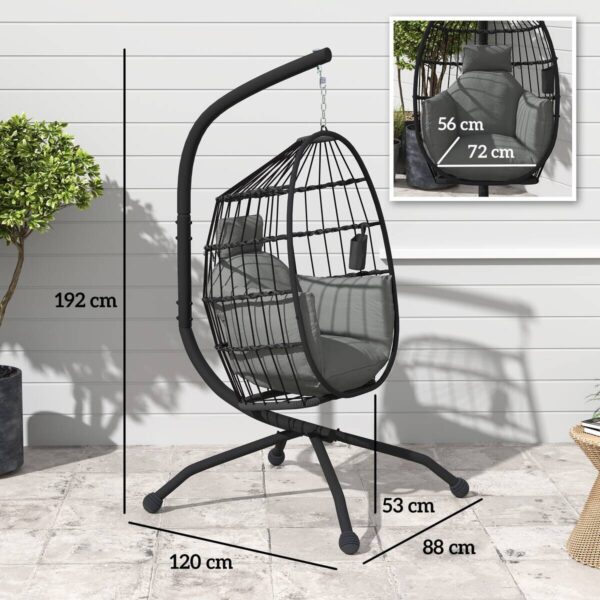 Outsunny Hängesessel schwarz Stahl B/H/L: ca. 88x192x120 cm – Bild 2