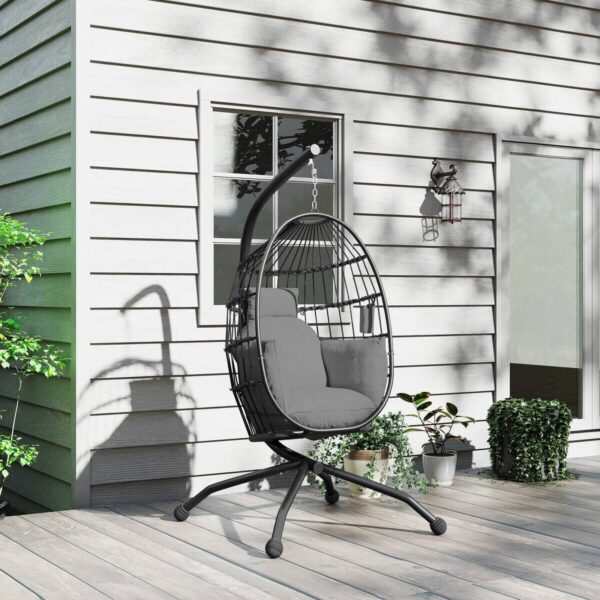 Outsunny Hängesessel schwarz Stahl B/H/L: ca. 88x192x120 cm – Bild 3
