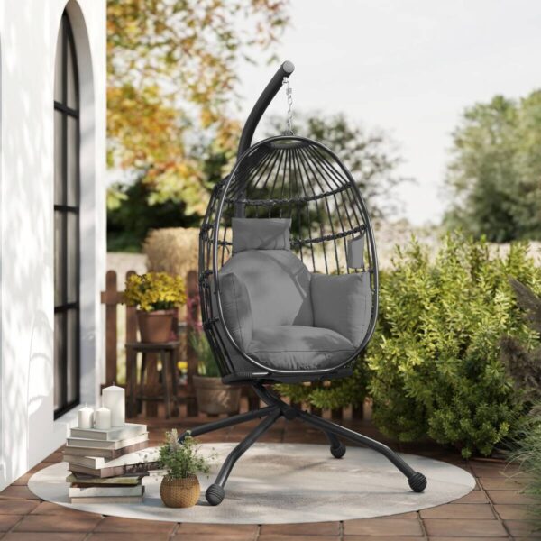 Outsunny Hängesessel schwarz Stahl B/H/L: ca. 88x192x120 cm – Bild 4
