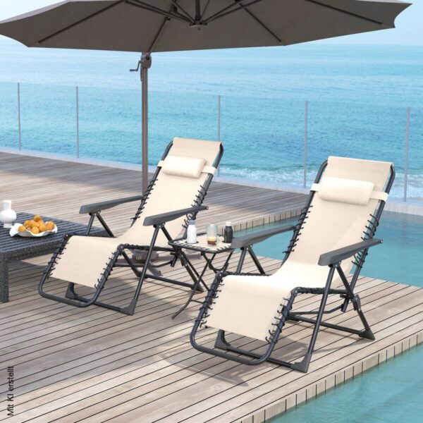 Outsunny Gartenliege 2er Set beige Metall B/H/L: ca. 65x110x90 cm Outsunny Gartenliege 2er Set beige Metall B/H/L: ca. 65x110x90 cm – Bild 2