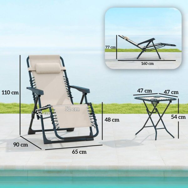 Outsunny Gartenliege 2er Set beige Metall B/H/L: ca. 65x110x90 cm Outsunny Gartenliege 2er Set beige Metall B/H/L: ca. 65x110x90 cm – Bild 3