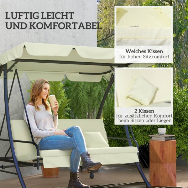 Outsunny Hollywoodschaukel cremeweiß Polyester B/H/L: ca. 125x170x200 cm Outsunny Hollywoodschaukel cremeweiß Polyester B/H/L: ca. 125x170x200 cm – Bild 2