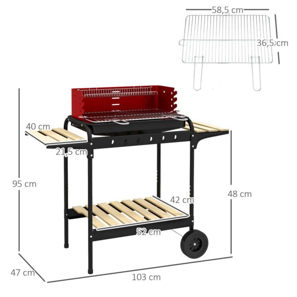 Outsunny Holzkohlegrill Metall B/H/L: ca. 47x95x103 cm – Bild 2