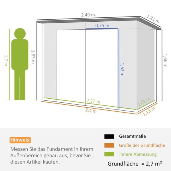 Outsunny Gerätehaus grün B/H/L: ca. 121x183x249 cm – Bild 4