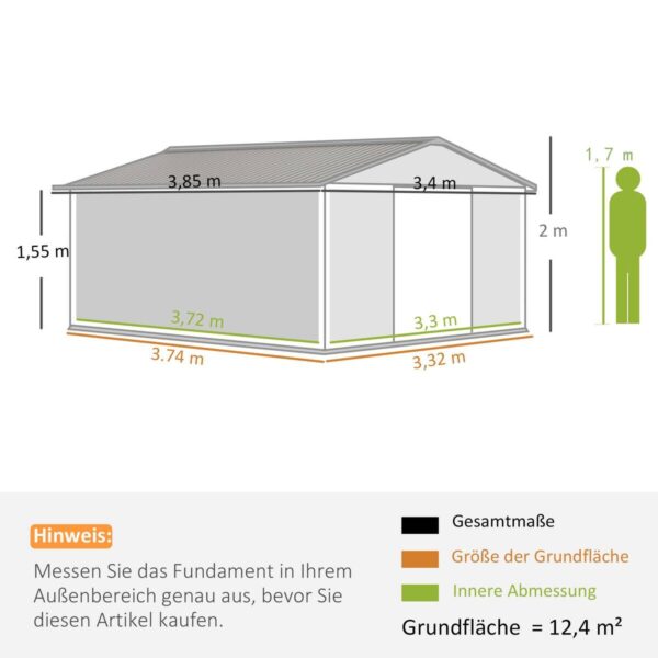 Outsunny Gerätehaus hellgrau B/H/L: ca. 386x200x340 cm – Bild 2