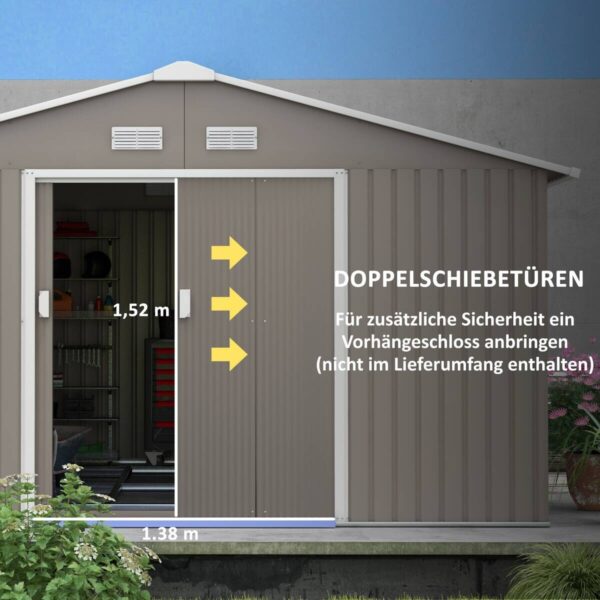 Outsunny Gerätehaus hellgrau B/H/L: ca. 386x200x340 cm – Bild 4