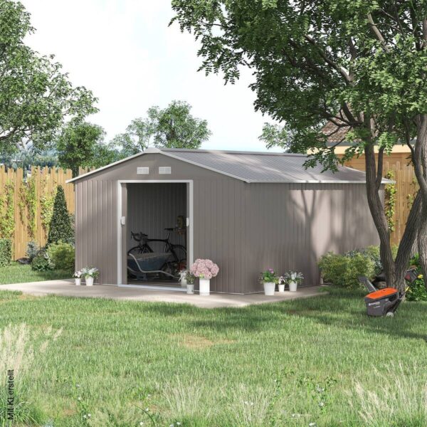 Outsunny Gerätehaus hellgrau B/H/L: ca. 386x200x340 cm – Bild 5
