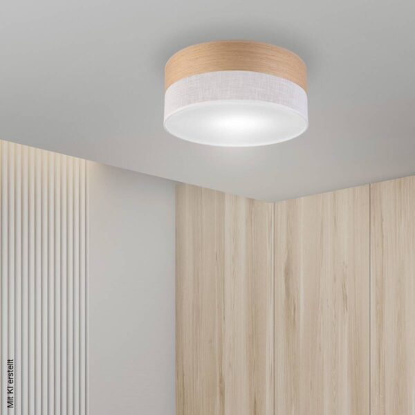 Lamkur Deckenleuchte weiß Eiche PVC Holz B/H/L: ca. 35x15x35 cm E27 1 Brennstellen – Bild 3