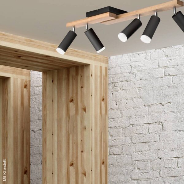 Lamkur Deckenleuchte schwarz Holz B/H/L: ca. 20x23,5x84 cm 5 Brennstellen – Bild 3