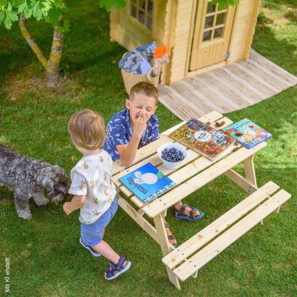 Timbela Kindersitzgarnitur M018 natur Holz B/H/L: ca. 90x50x90 cm – Bild 3