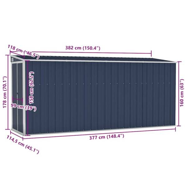 vidaXL Gartenhaus anthrazit B/H/T: ca. 118x178x382 cm – Bild 3
