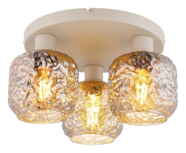 GLOBO Deckenleuchte Rauch beige Glas Metall B/H/L: ca. 34x27,5x34 cm 3 Brennstellen – Bild 5